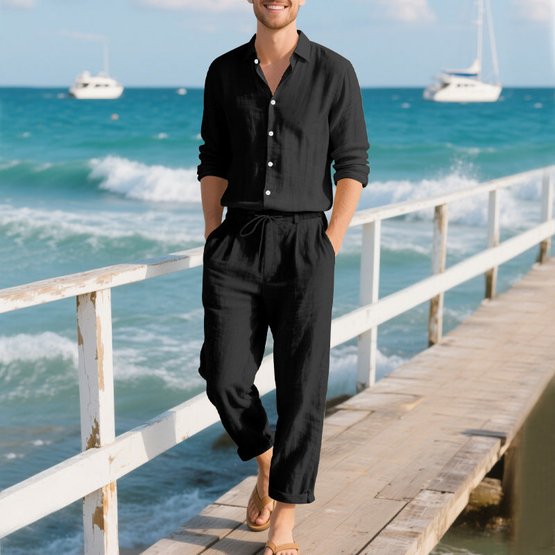 Casual linen pants for men with elastic waistband and practical drawstring Lune London