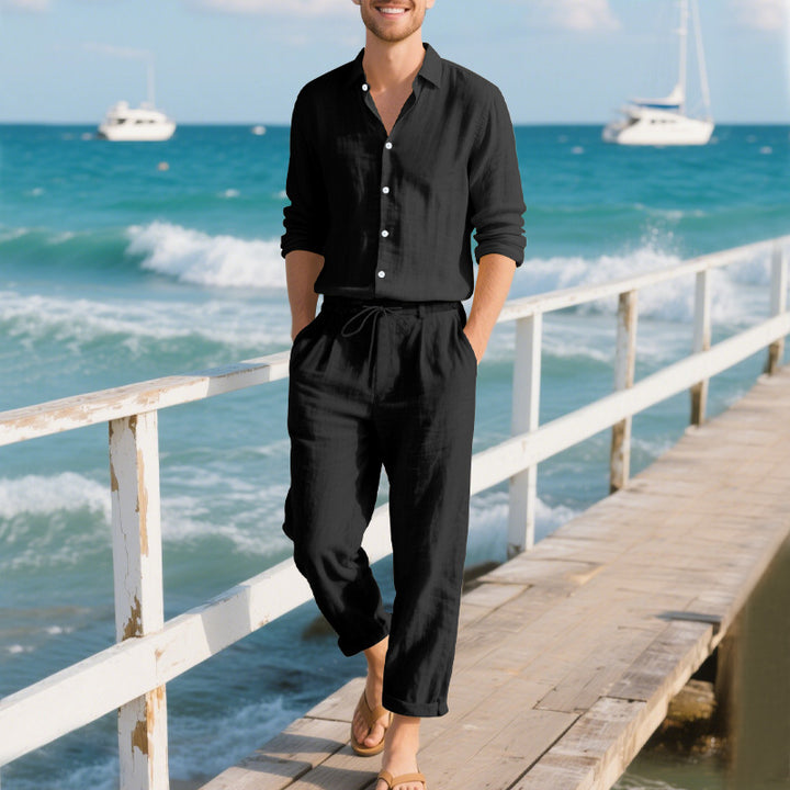 Casual linen pants for men with elastic waistband and practical drawstring Lune London