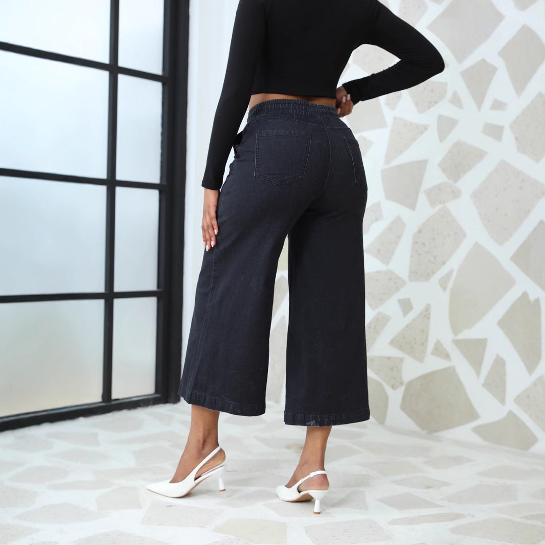 Loose denim pants for women with elastic waistband and drawstring Lune London