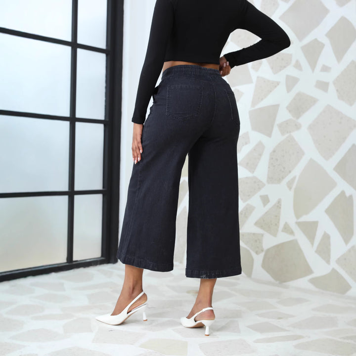 Loose denim pants for women with elastic waistband and drawstring Lune London