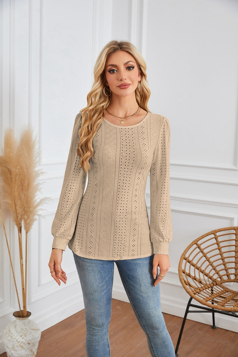 Women's blouse with airy diamond patterns and elegant puff sleeves Lune London