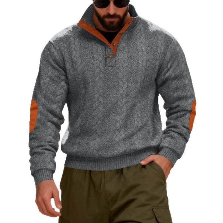 Structured knit sweater for men with high collar and snap button details Lune London