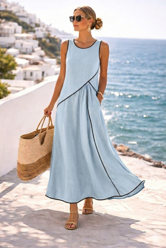 Women’s maxi dress with flowing cut and asymmetric design Lune London