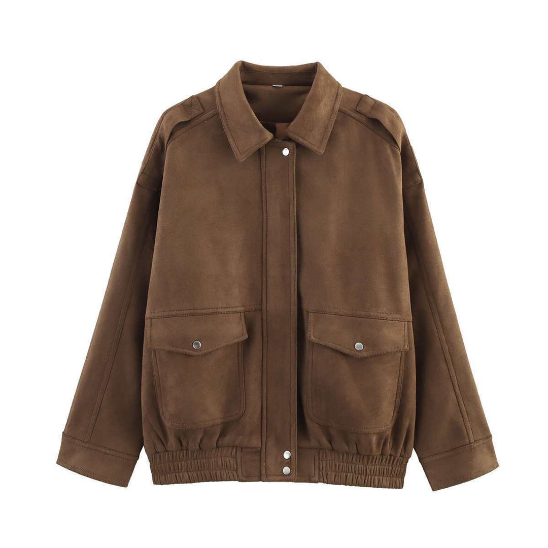 Casual oversized faux leather jacket for women with practical pockets Lune London