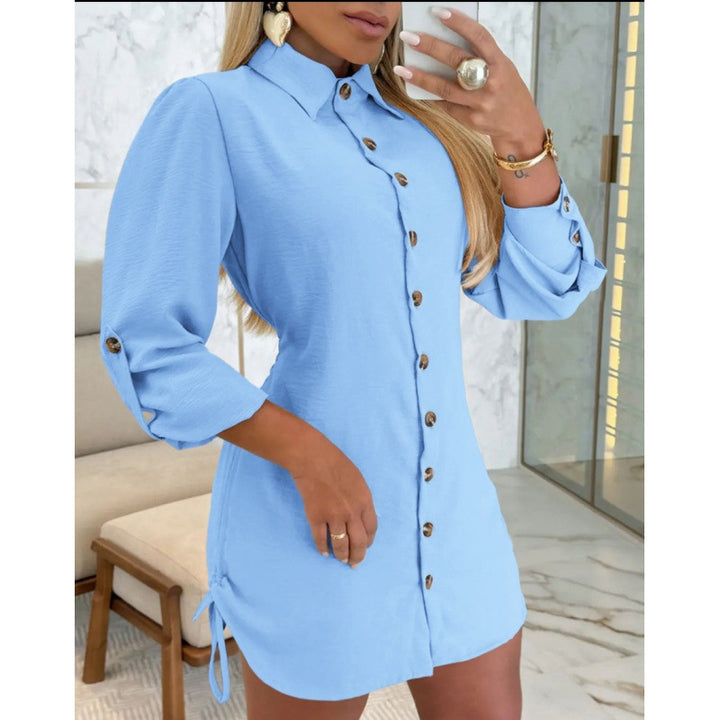 Button-up shirt dress for ladies with feminine cut and ruffle details Lune London
