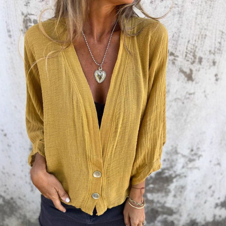 Crossed blouse for women with button closure and lightweight fabric Lune London