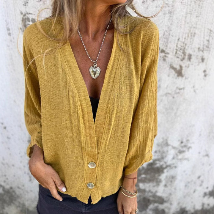 Crossed blouse for women with button closure and lightweight fabric Lune London