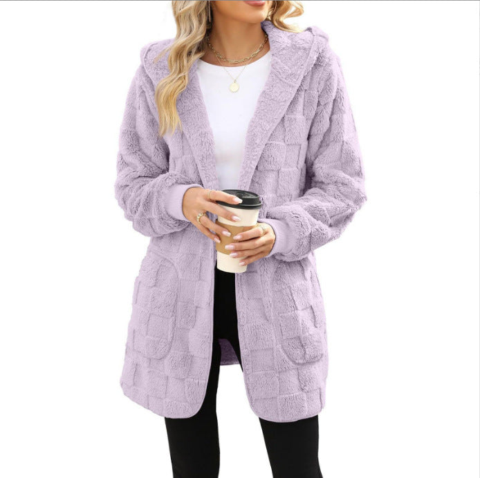 Women cozy fleece coat with hood Lune London