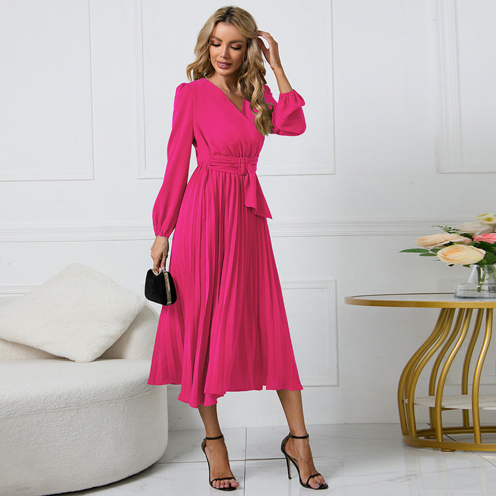 Women Elegant wrap dress with decorative pleats and belt at the waist Lune London