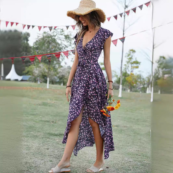 Maxi wrap dress for women with flowing sleeves Lune London