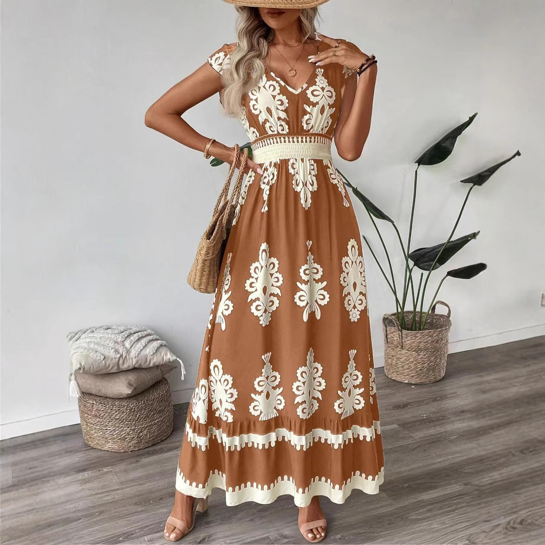 Embroidered maxi dress for women with V-neck Lune London