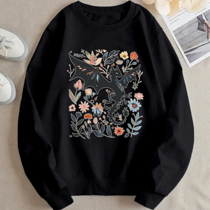 Sweatshirt pour femmes avec motif détaillé de dragon et de fleur Chic & Stil