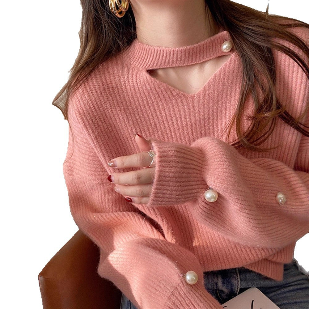 Pull en tricot pour femmes avec un look cut-out raffiné et des manches ornées de perles Lune London