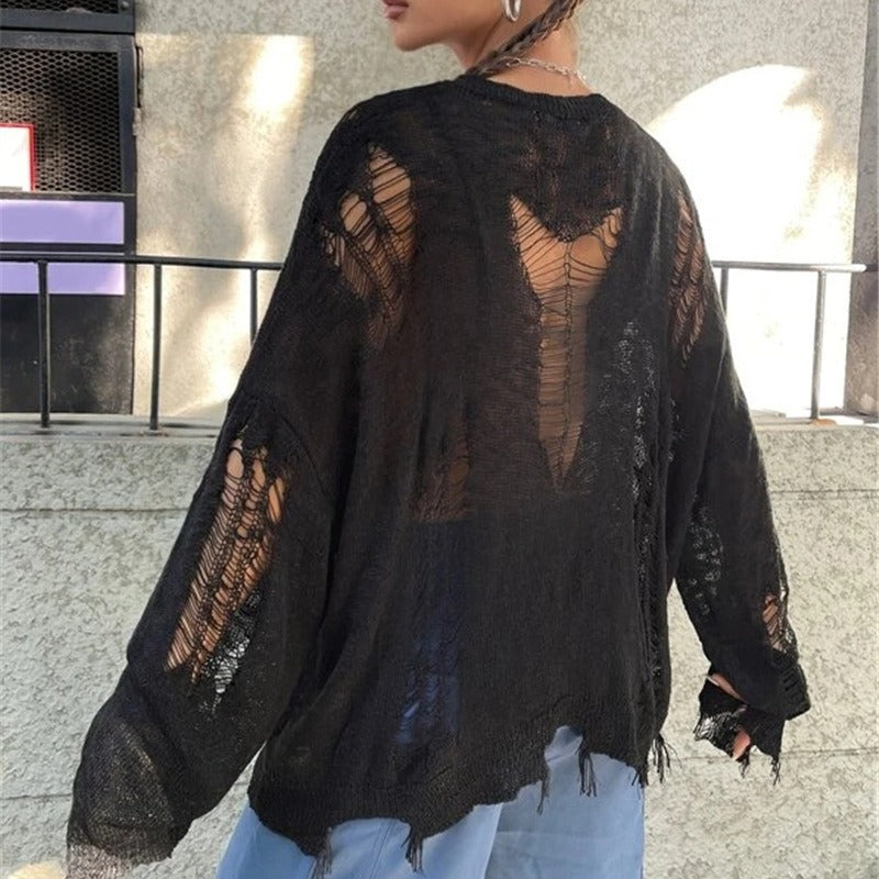 Oversized knitted sweater for women with trendy cutouts Lune London