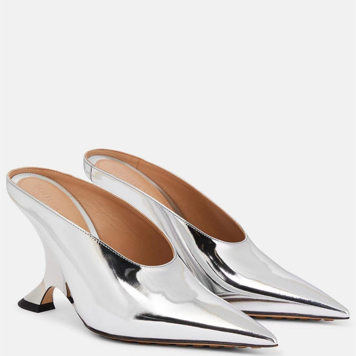 Women’s Pointed Metallic Wedge Mules with Sculpted Heel Lune London