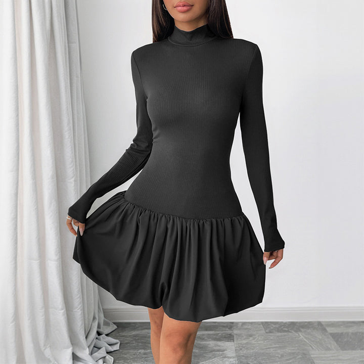Fitted dress for women with high collar and voluminous skirt Lune London