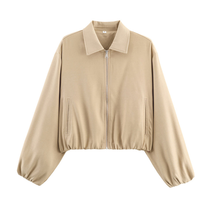 Transitional jacket for women with elastic waist and high collar Lune London