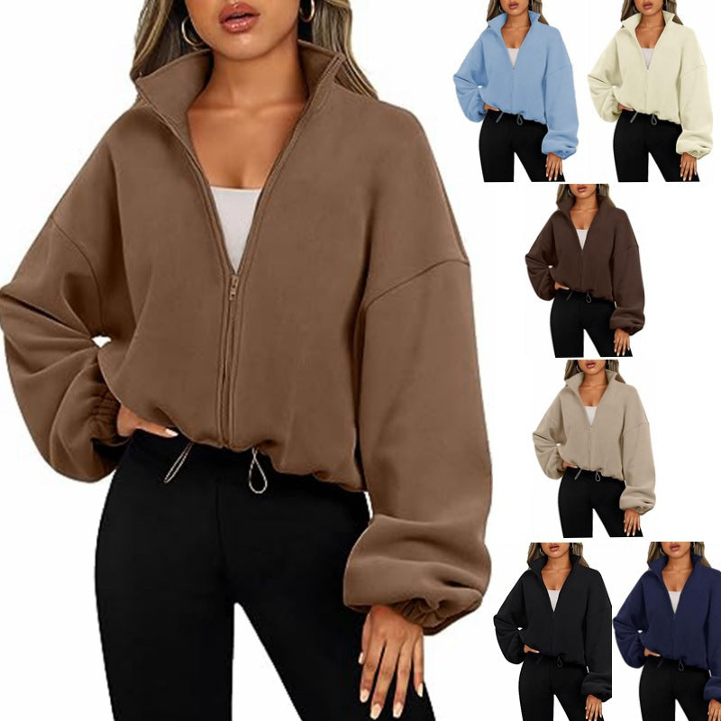 Casual zip fleece sweater for women with high collar Lune London