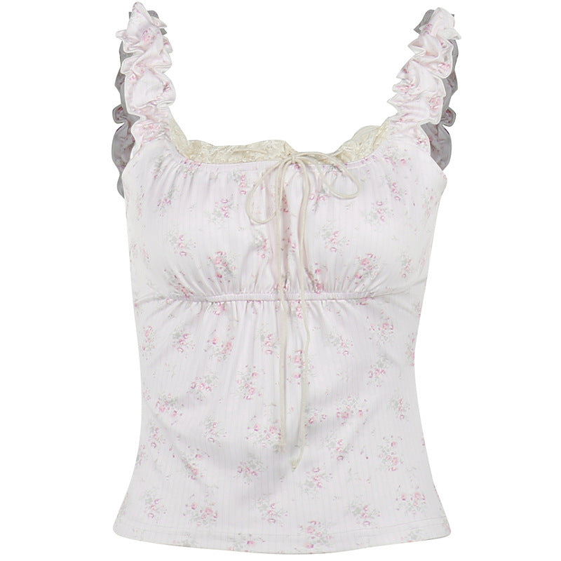 Ladies nightdress with delicate lace decoration and playful ruffle elements
