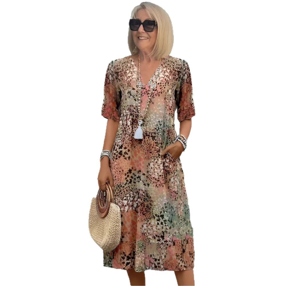 Women Midi Floral Dress with V Neck Lune London