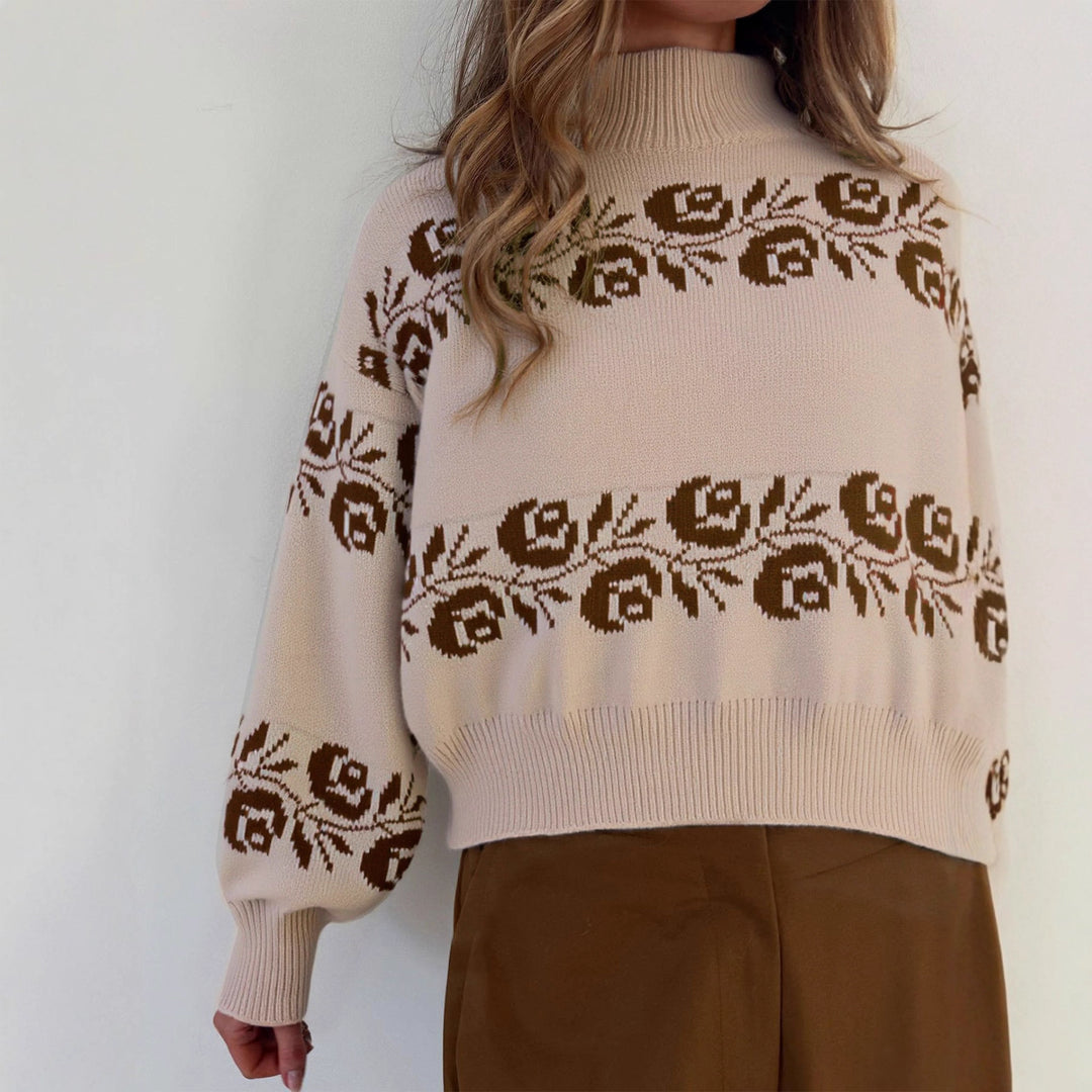 Pull en tricot pour femmes avec motif jacquard floral et col haut Chic & Stil