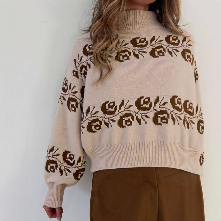 Pull en tricot pour femmes avec motif jacquard floral et col haut Chic & Stil