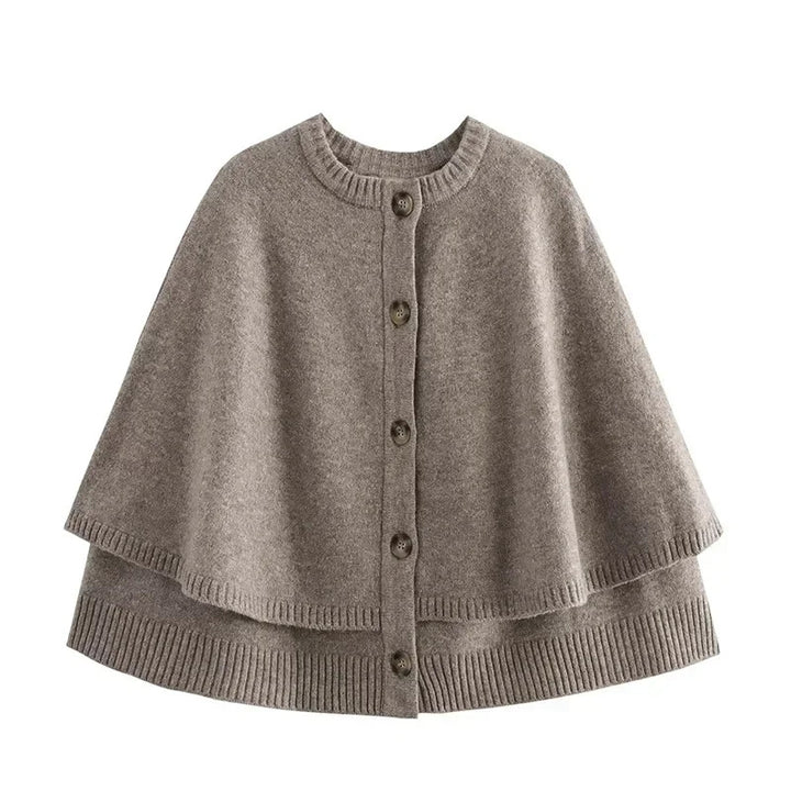 Ladies Elegant knitted poncho with button placket Lune London