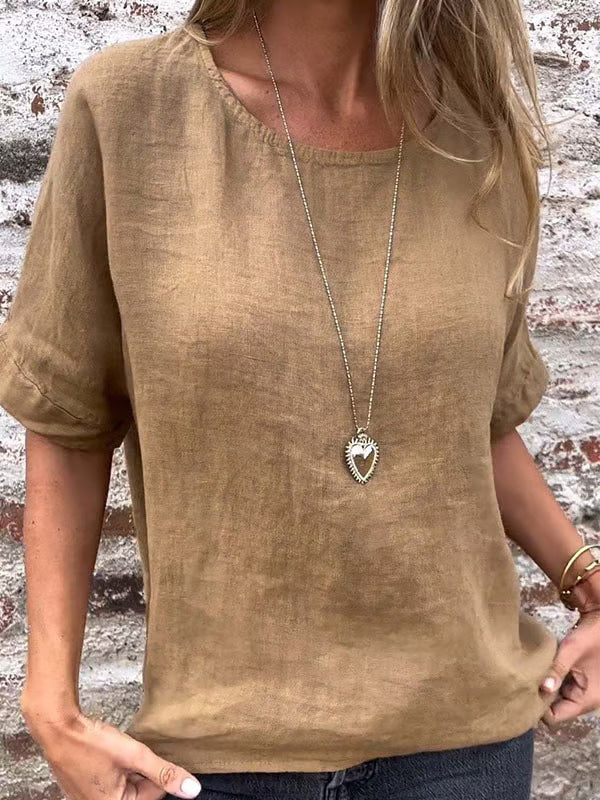Women's Linen Blouse with Loose Fit and Fashionable Half Sleeves Lune London