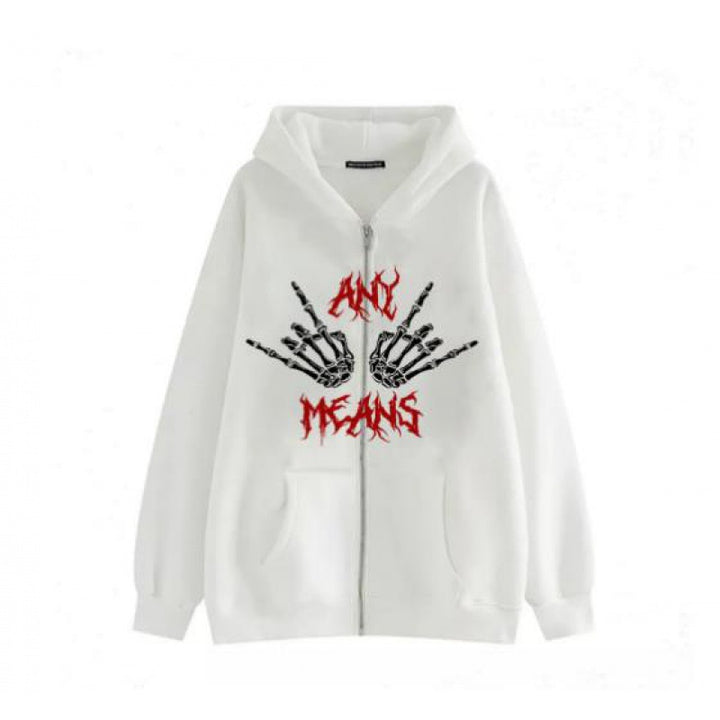 Women's hooded sweatshirt with creative skeleton pattern and practical zipper Lune London
