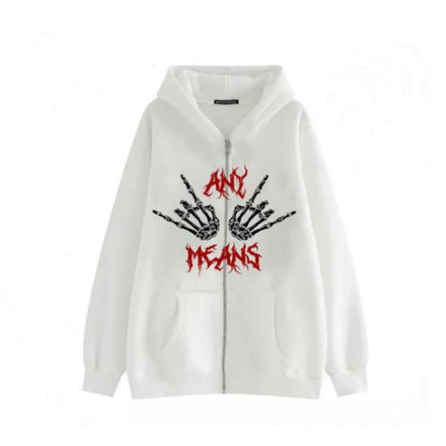 Women's hooded sweatshirt with creative skeleton pattern and practical zipper Lune London