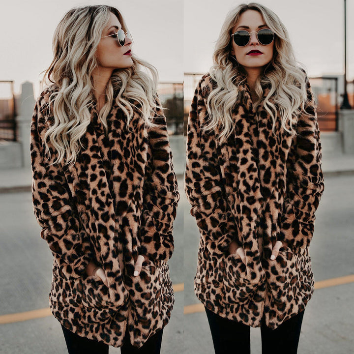 Ladies luxury faux fur coat with exotic leopard pattern Lune London
