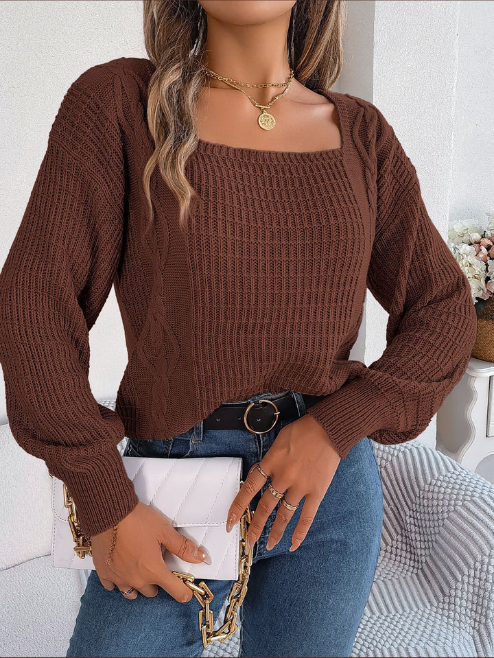 Chunky knit sweater for women with square neckline and voluminous sleeves Lune London