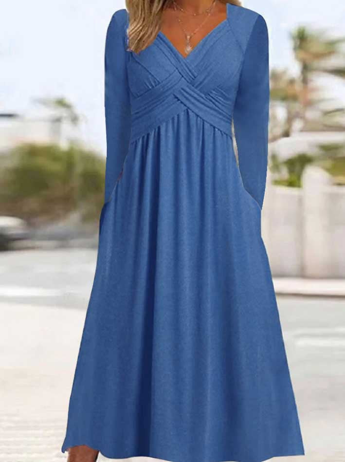 Ladies Elegant Maxi Dress with Draped Effect and Chic Pockets