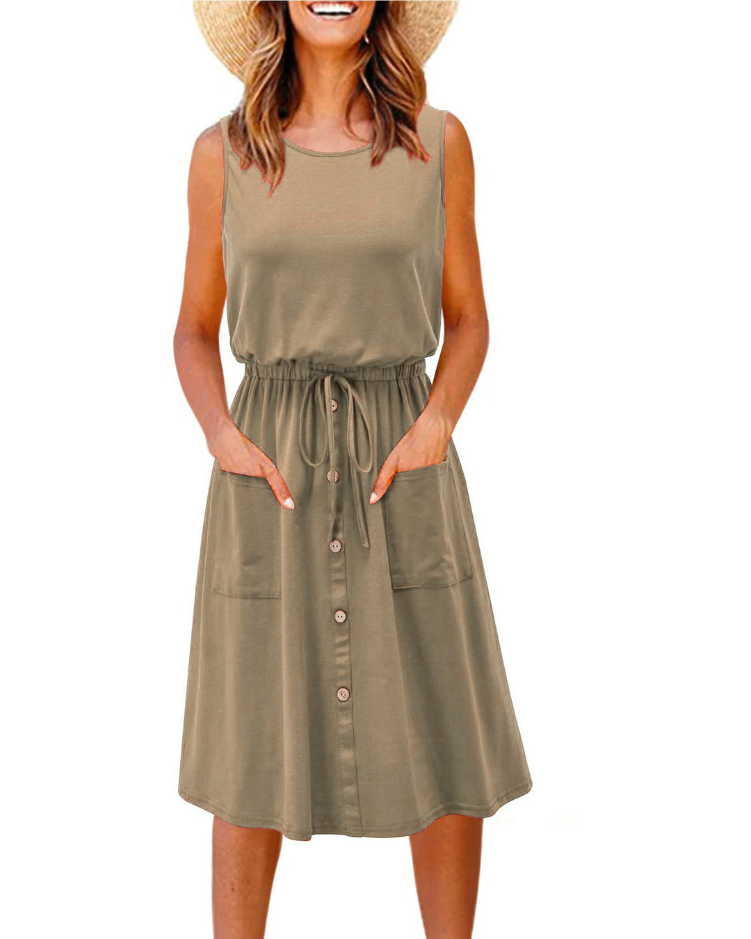 Elegant casual dress for women with button detail and practical pockets Lune London
