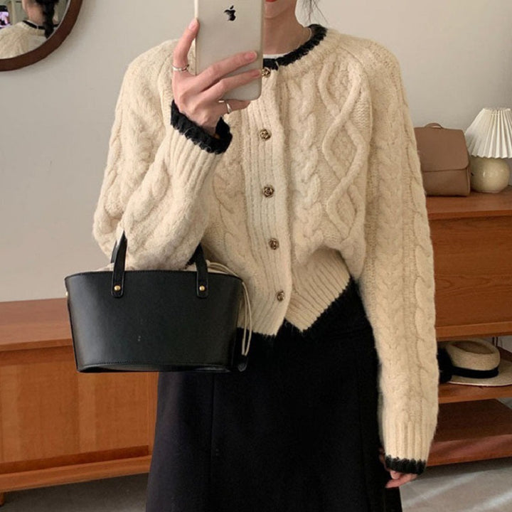 Comfortable cardigan for women with elegant textured pattern and contrasting edges Lune London