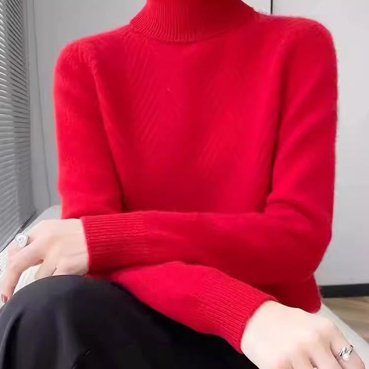 Ladies elegant knitted sweater with high collar and fine ribbed structure Lune London