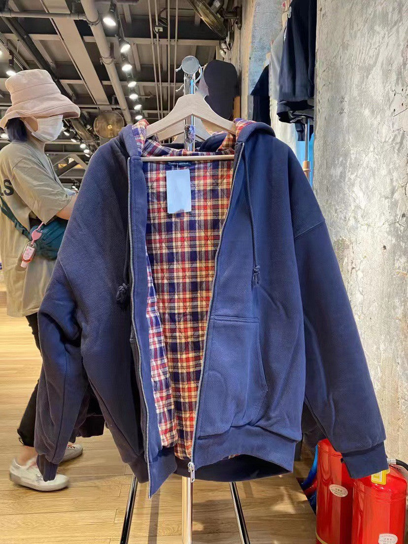 Veste à capuche décontractée pour femme avec doublure à carreaux Chic & Stil