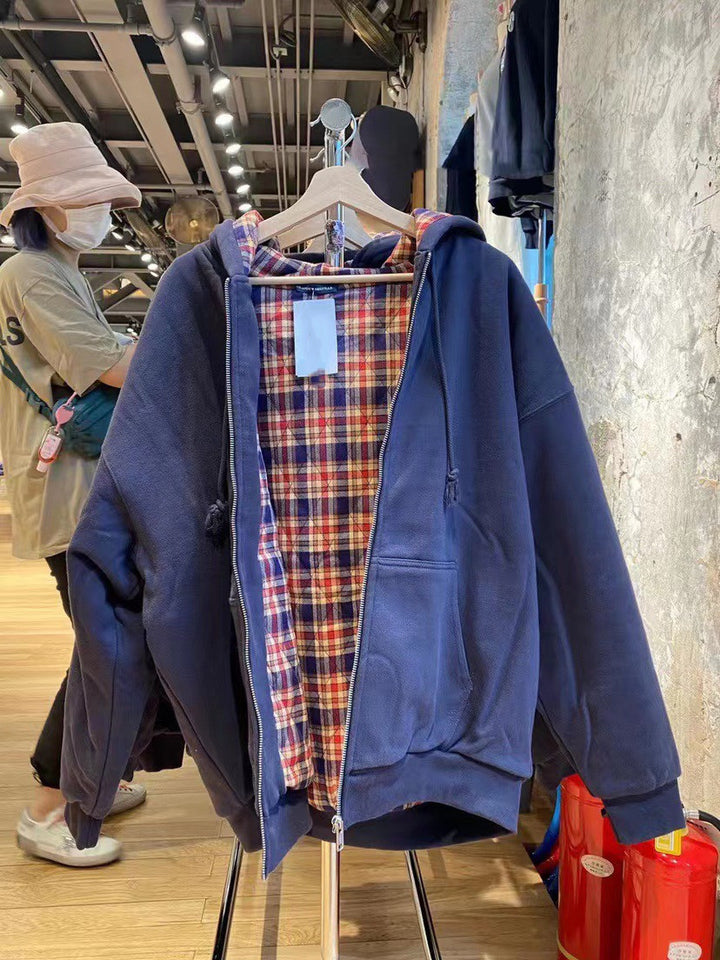 Veste à capuche décontractée pour femme avec doublure à carreaux Chic & Stil