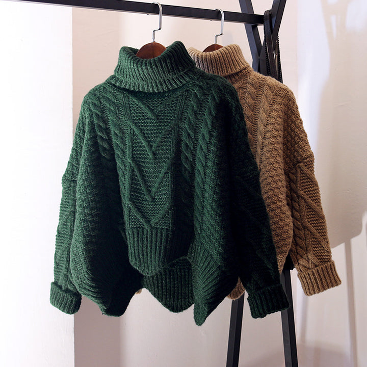 Lady Large Sweater with High Collar and Chic Knit Pattern and Style