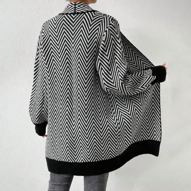 Women Long-Sleeve Cardigan In Modern Chevron Design Lune London