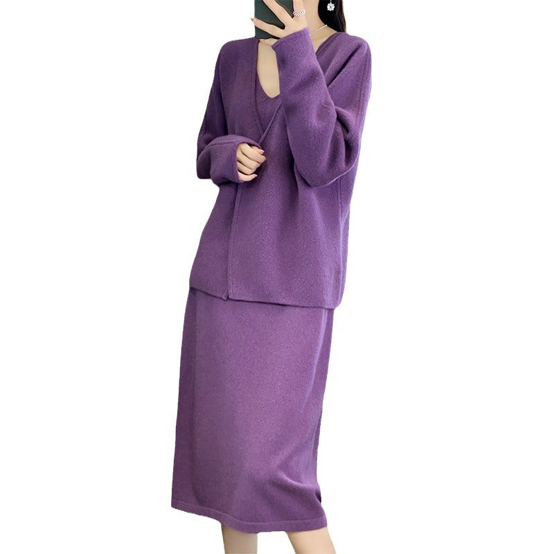 Ensemble tricot décontracté pour femmes avec décolleté en V et coupe asymétrique Chic & Stil