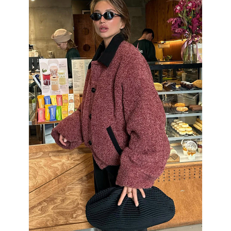 Oversized wool jacket for women with a stylish button treatment Lune London