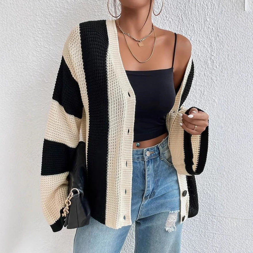 Ladies stylish cardigan with wide block stripes Lune London