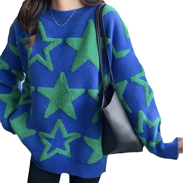 Casual oversized pullover for women with star pattern Lune London