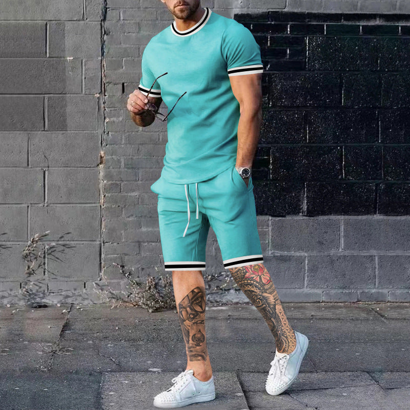 Men Short Sleeve Sport Set with Contrast Stripes Lune London