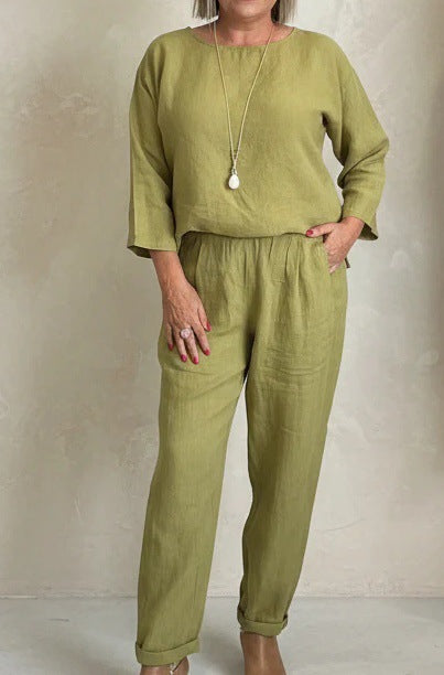 Women's Casual Linen Set with Loose-Fitting Top and Comfortable Pants Chic & Stil