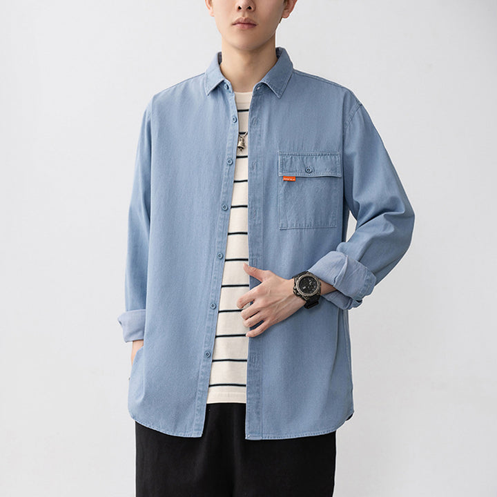Men's denim shirt with applied chest pocket Lune London