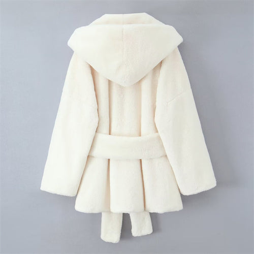 Cozy fleece jacket for women with hood and belt Lune London