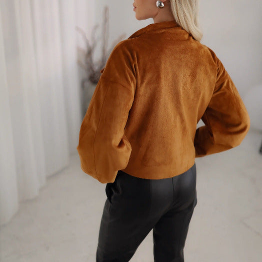 Trendy Brand Leather Jacket for Women with Open Collar and Practical Side Pockets Lune London