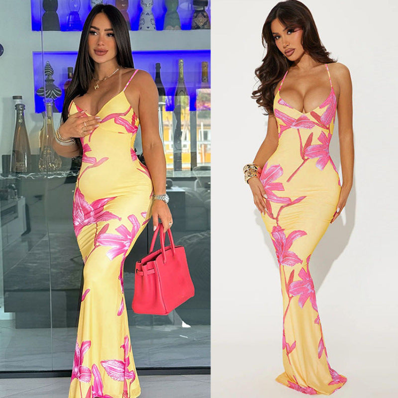 Ladies Elegant Maxi Dress with Chic Floral Print and Style